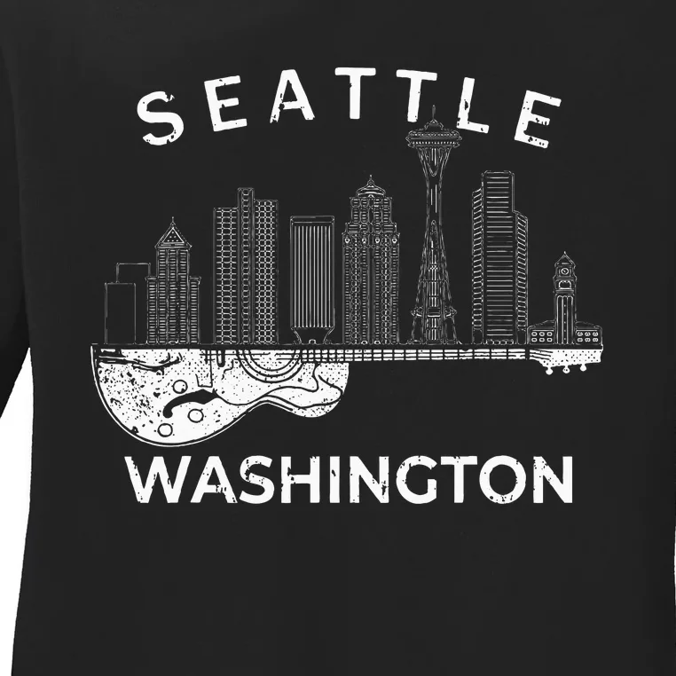 Seattle Souvenir Washington Music Electric Guitar Ladies Long Sleeve Shirt