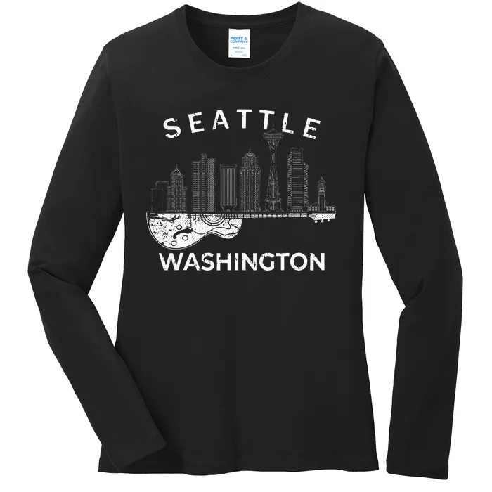 Seattle Souvenir Washington Music Electric Guitar Ladies Long Sleeve Shirt