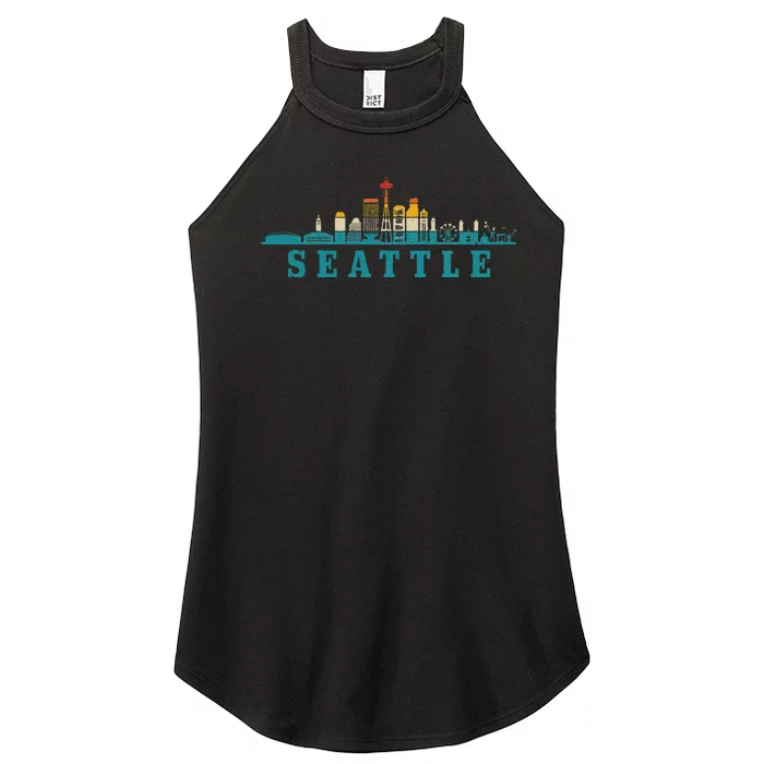 Seattle Skyline Washington Vintage Pride Retro Women’s Perfect Tri Rocker Tank