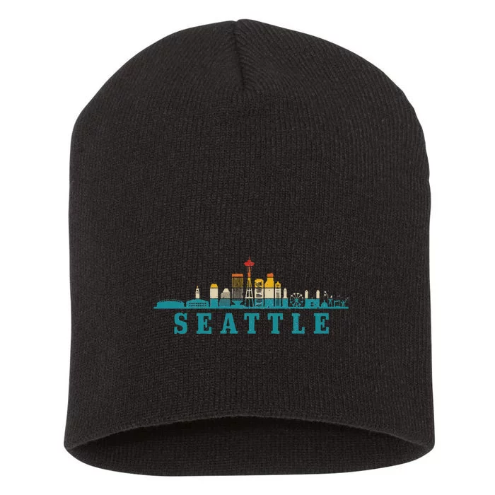 Seattle Skyline Washington Vintage Pride Retro Short Acrylic Beanie