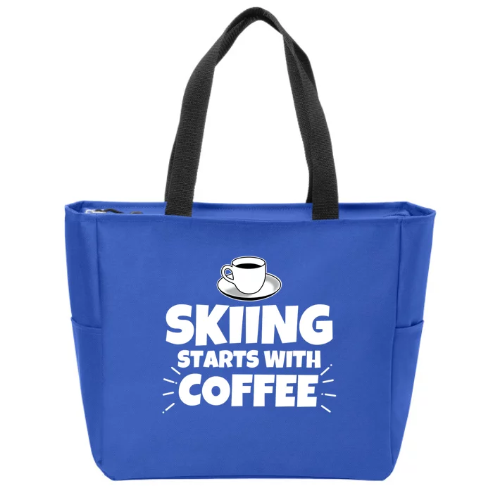 Skiing Starts With Coffee Funny Funny Gift Zip Tote Bag