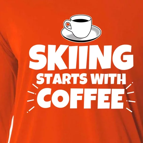 Skiing Starts With Coffee Funny Funny Gift Cooling Performance Long Sleeve Crew