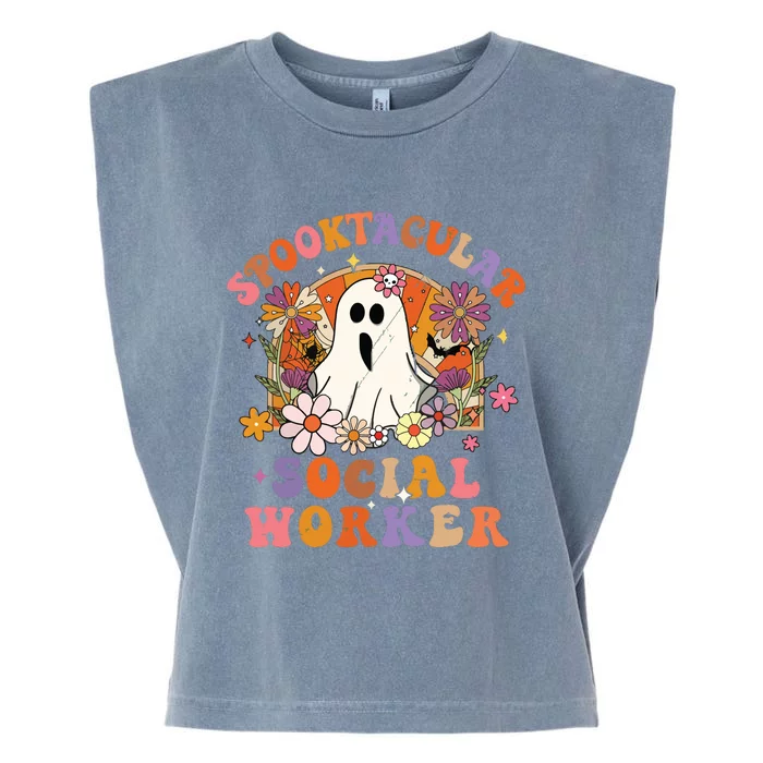 Spooktacular Social Worker Happy Halloween Spooky Matching Garment-Dyed Women's Muscle Tee