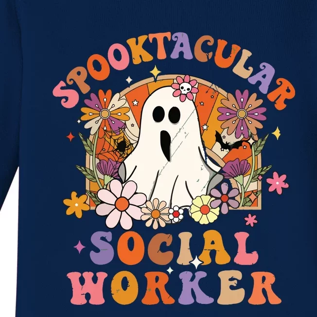 Spooktacular Social Worker Happy Halloween Spooky Matching Baby Long Sleeve Bodysuit