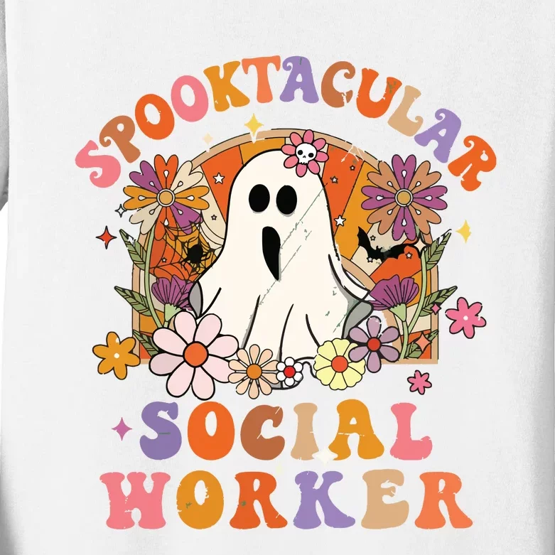 Spooktacular Social Worker Happy Halloween Spooky Matching Kids Long Sleeve Shirt