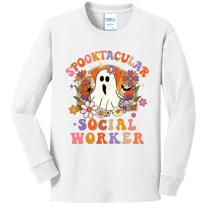 Spooktacular Social Worker Happy Halloween Spooky Matching Kids Long Sleeve Shirt