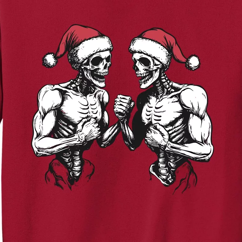 Santa Skeleton Wrestling Wrestler Halloween Christmas Xmas Tall Sweatshirt