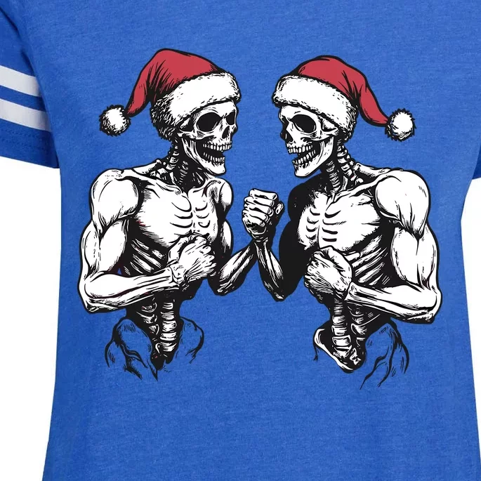 Santa Skeleton Wrestling Wrestler Halloween Christmas Xmas Enza Ladies Jersey Football T-Shirt