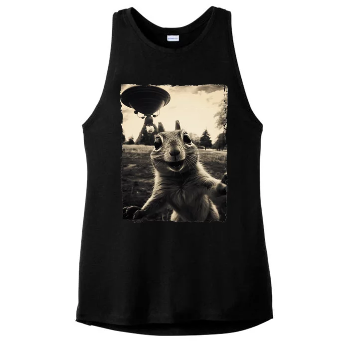 Squirrel Selfie With Ufos Squirrel Mom Funny Squirrel Lover Ladies Tri-Blend Wicking Tank