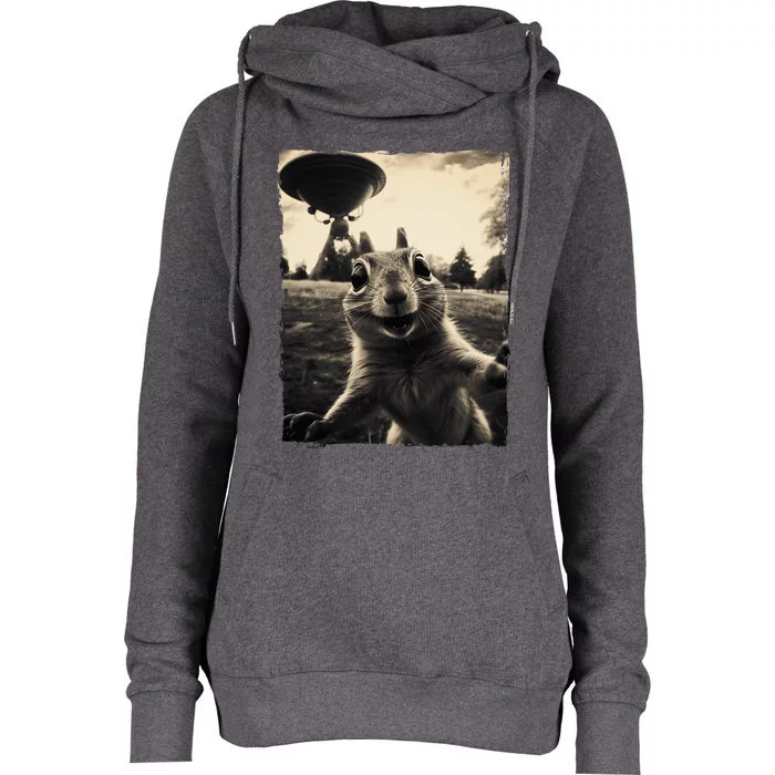 Squirrel Selfie With Ufos Squirrel Mom Funny Squirrel Lover Womens Funnel Neck Pullover Hood