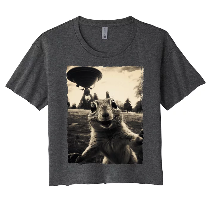 Squirrel Selfie With Ufos Squirrel Mom Funny Squirrel Lover Women's Crop Top Tee