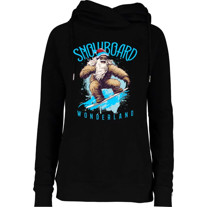 Sasquatch Snowboard Wonderland Christmas Bigfoot Womens Funnel Neck Pullover Hood