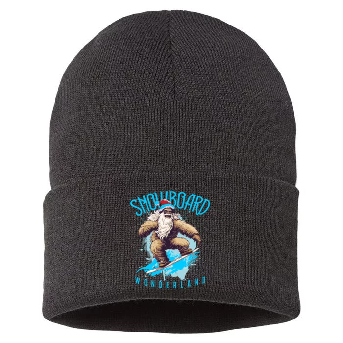 Sasquatch Snowboard Wonderland Christmas Bigfoot Sustainable Knit Beanie