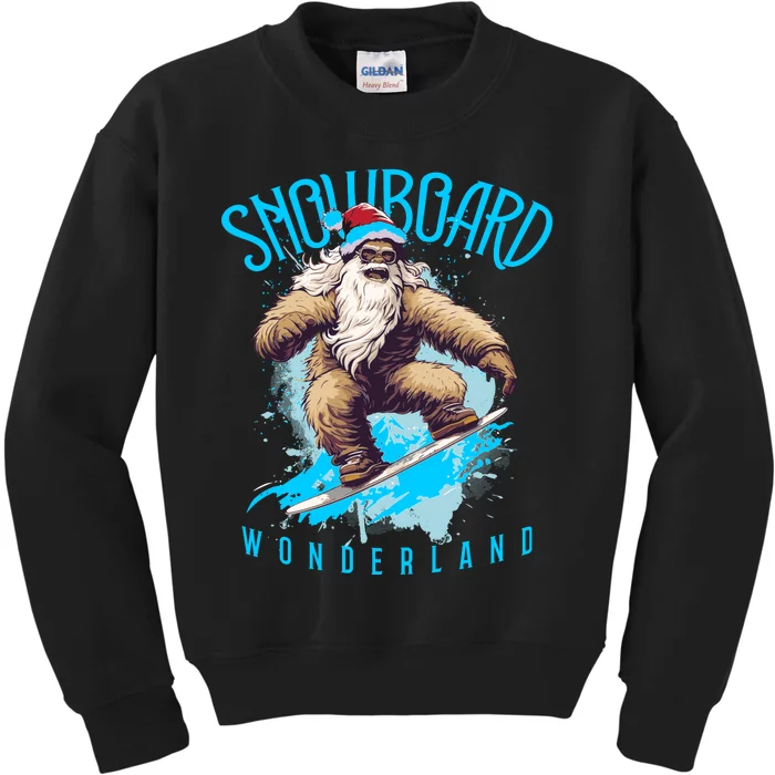 Sasquatch Snowboard Wonderland Christmas Bigfoot Kids Sweatshirt