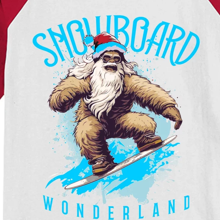 Sasquatch Snowboard Wonderland Christmas Bigfoot Kids Colorblock Raglan Jersey