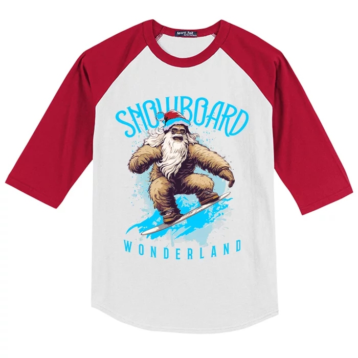 Sasquatch Snowboard Wonderland Christmas Bigfoot Kids Colorblock Raglan Jersey