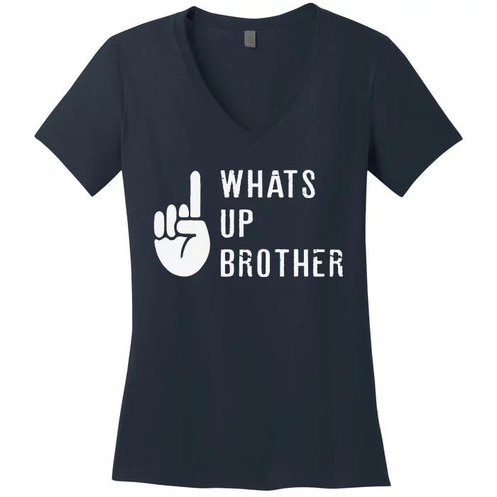 Sketch Streamer Whats Up Brother Women's V-Neck T-Shirt