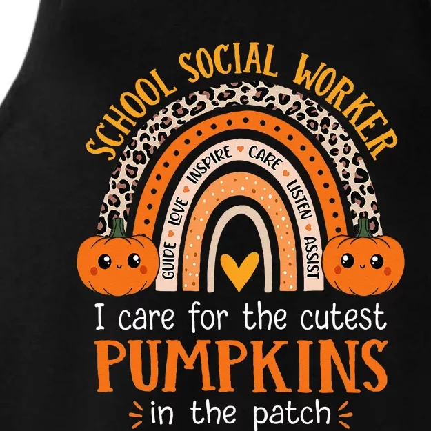 School Social Worker Halloween Rainbow Leopard School Worker Ladies Tri-Blend Wicking Tank