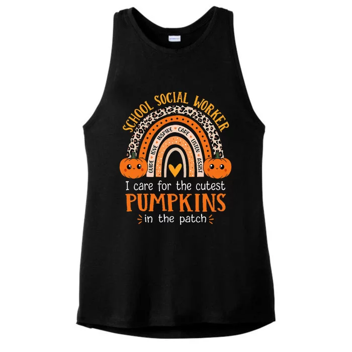 School Social Worker Halloween Rainbow Leopard School Worker Ladies Tri-Blend Wicking Tank