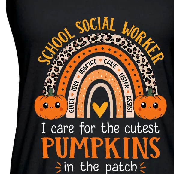 School Social Worker Halloween Rainbow Leopard School Worker Ladies Essential Flowy Tank