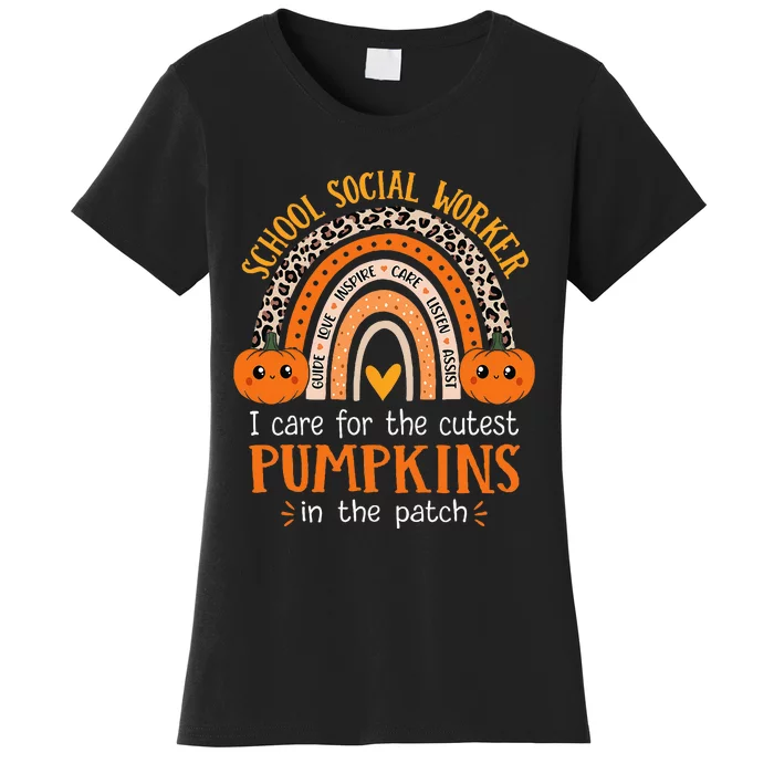 School Social Worker Halloween Rainbow Leopard School Worker Women's T-Shirt