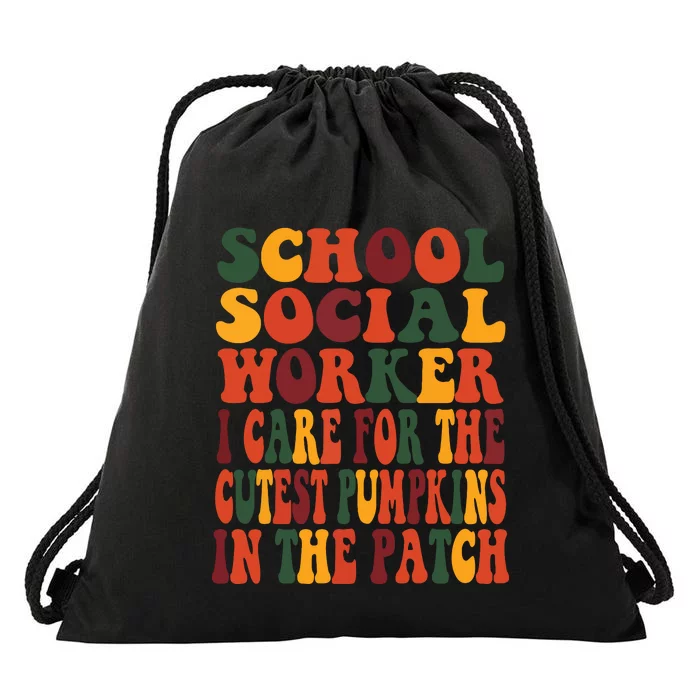 School Social Worker Halloween Rainbow Groovy School Worker Drawstring Bag