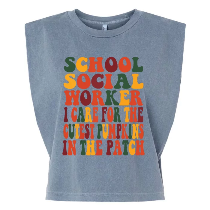 School Social Worker Halloween Rainbow Groovy School Worker Garment-Dyed Women's Muscle Tee