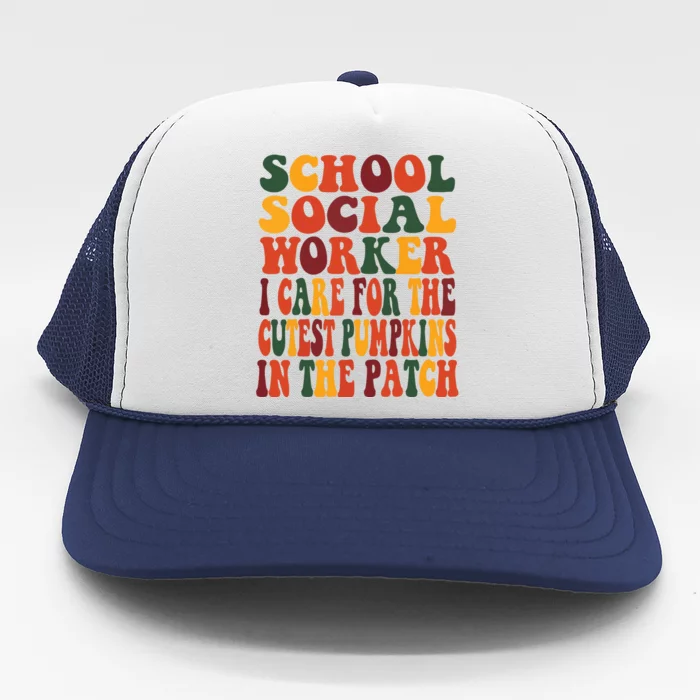 School Social Worker Halloween Rainbow Groovy School Worker Trucker Hat