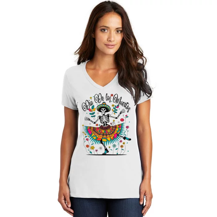 Sugar Skull Wo Day of the Dead Dia de los Muertos Women's V-Neck T-Shirt