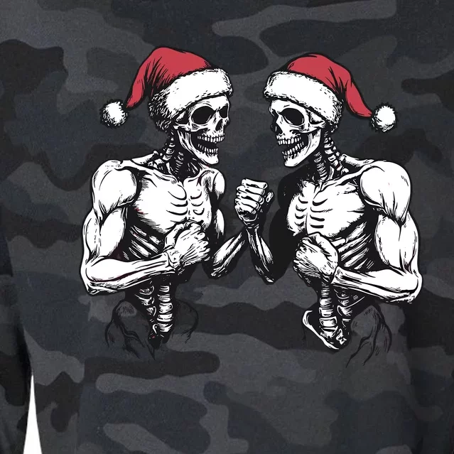 Santa Skeleton Wrestling Wrestler Halloween Christmas Xmas Cropped Pullover Crew