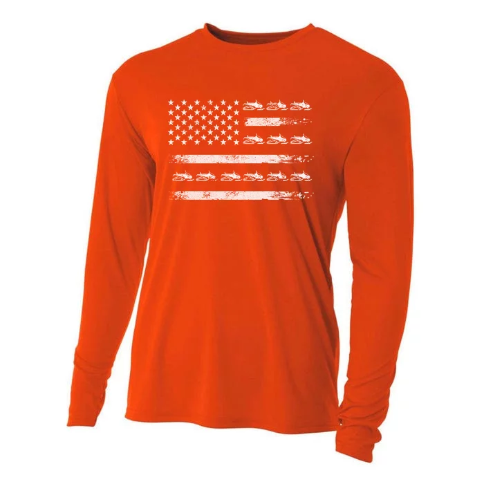 Snowmobile Sledding Winter Snow Us Flag Snowmobiling Gift Cooling Performance Long Sleeve Crew