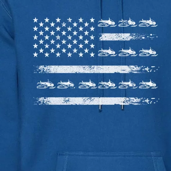 Snowmobile Sledding Winter Snow Us Flag Snowmobiling Gift Premium Hoodie