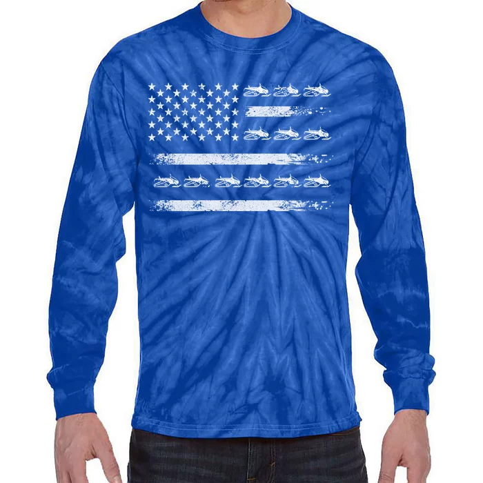 Snowmobile Sledding Winter Snow Us Flag Snowmobiling Gift Tie-Dye Long Sleeve Shirt