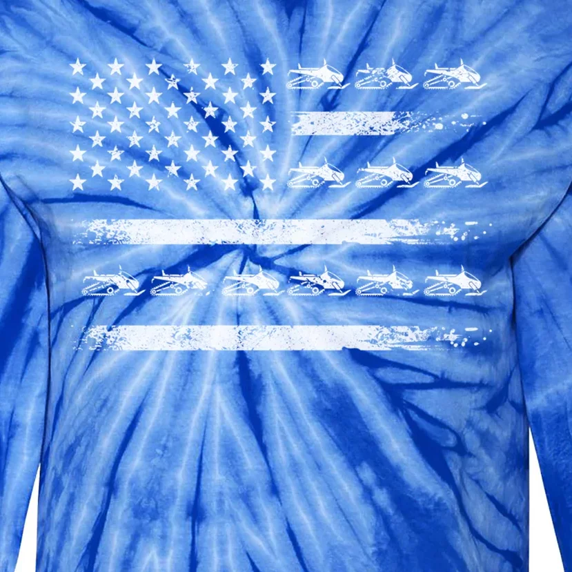 Snowmobile Sledding Winter Snow Us Flag Snowmobiling Gift Tie-Dye Long Sleeve Shirt