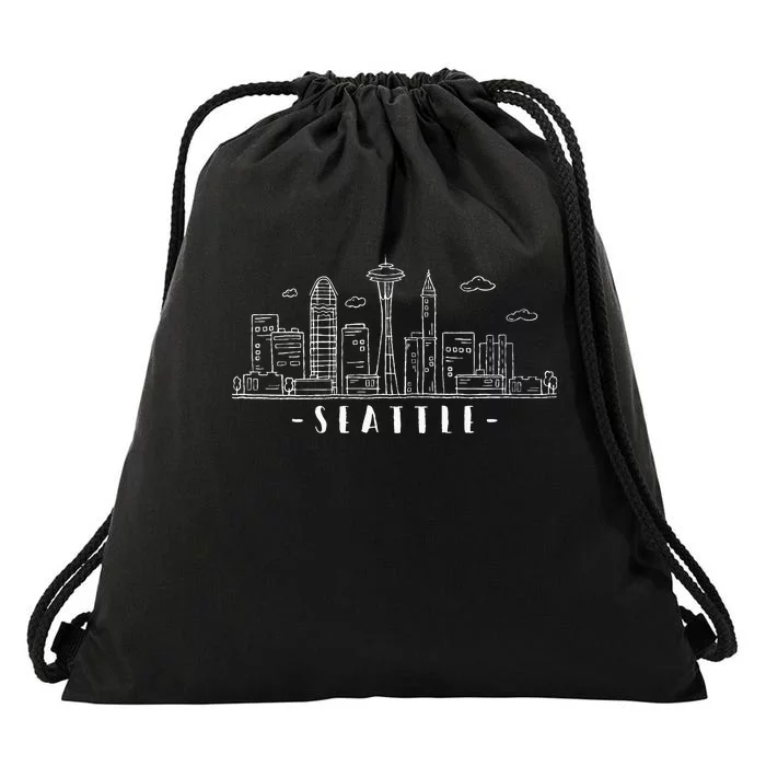 Seattle Skyline Washington Pnw Vintage Drawstring Bag