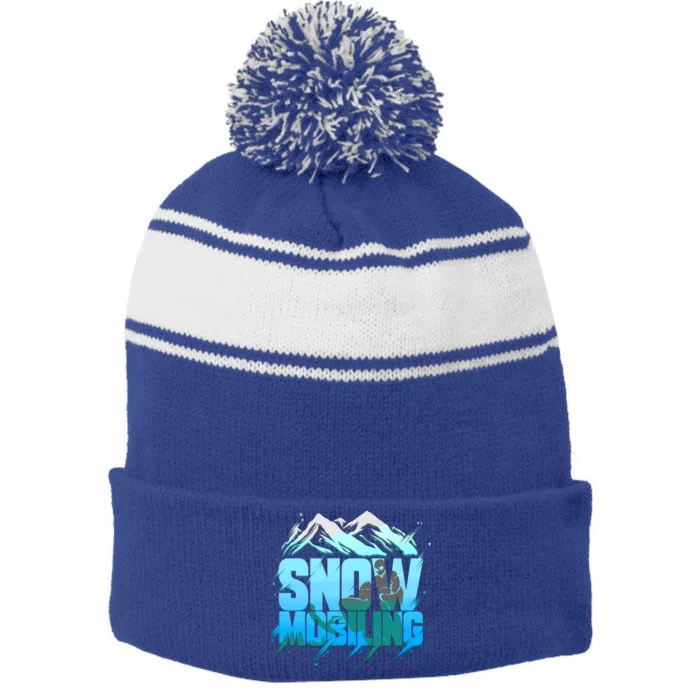 Snowmobiling Snowmobile Winter Sport Sledding Gift Funny Gift Stripe Pom Pom Beanie