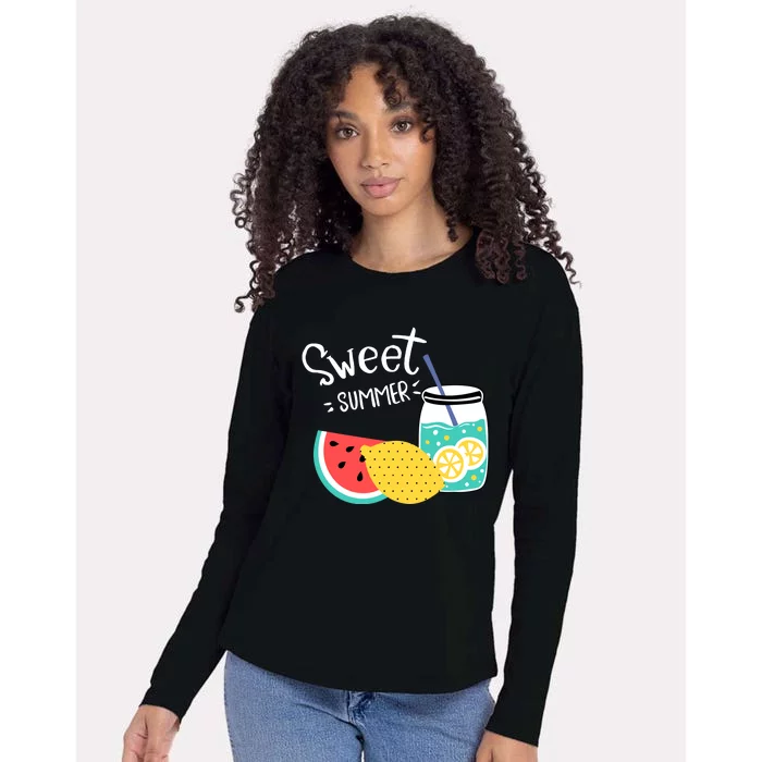 Sweet Summer Watermelon Lemonade Womens Cotton Relaxed Long Sleeve T-Shirt