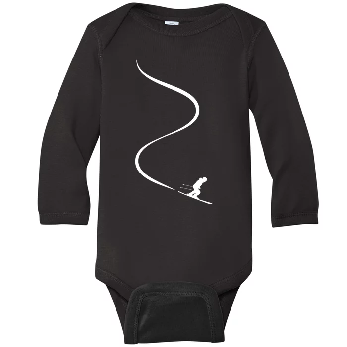 Skiing Skier With Tracks In Deep Powder Snow Freeride Gift Baby Long Sleeve Bodysuit