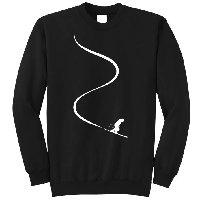 Skiing Skier With Tracks In Deep Powder Snow Freeride Gift Tall Sweatshirt