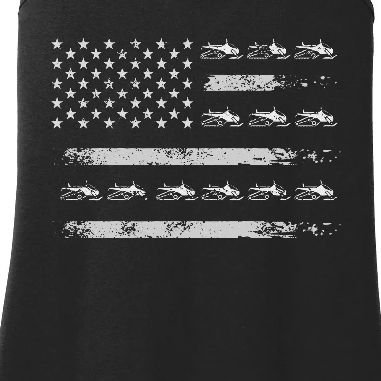 Snowmobile Sledding Winter Snow US Flag Snowmobiling Ladies Essential Tank