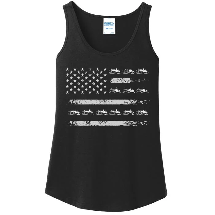 Snowmobile Sledding Winter Snow US Flag Snowmobiling Ladies Essential Tank