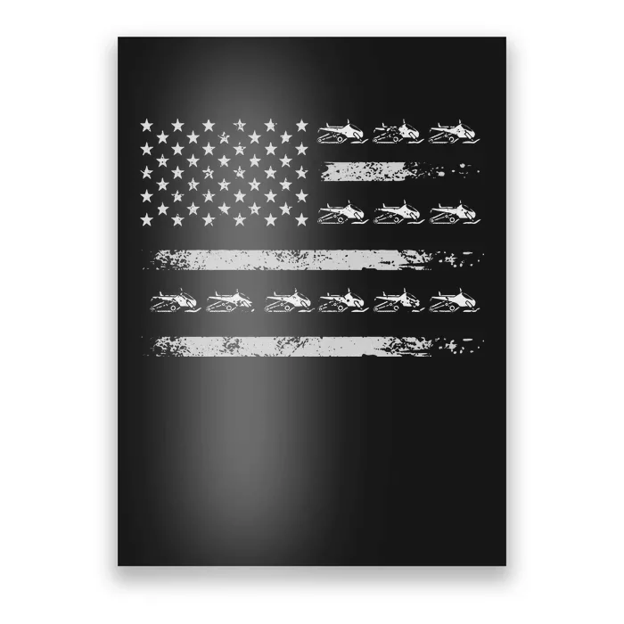 Snowmobile Sledding Winter Snow US Flag Snowmobiling Poster