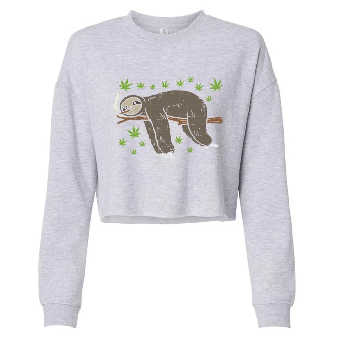 Sloth Smoking Weed Cannabis 420 Thc Marijuana Stoner Gift Cropped Pullover Crew