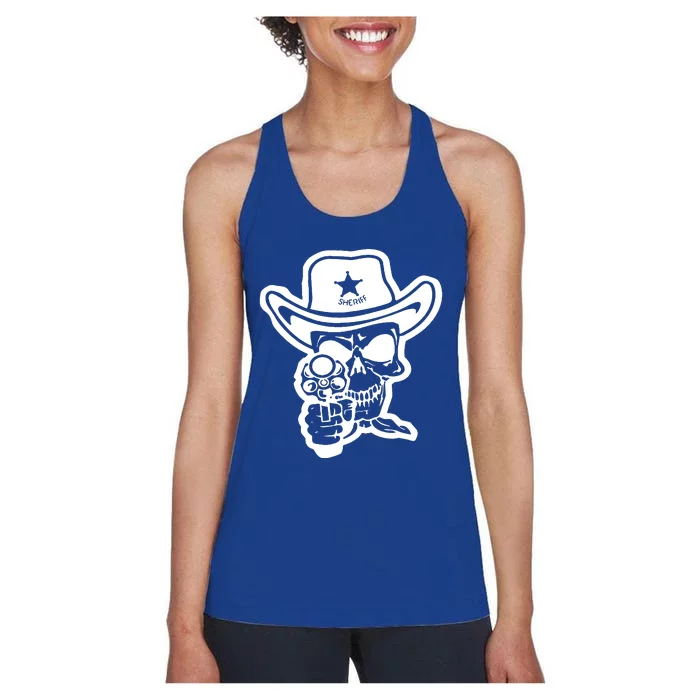 Sheriff Skull With Gun Women's Racerback Tank