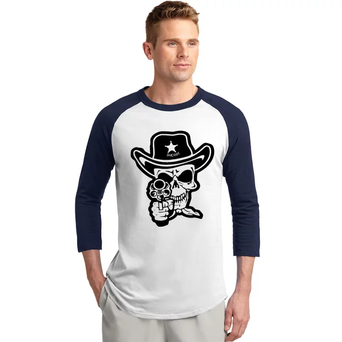 Sheriff Skull With Gun Baseball Sleeve Shirt