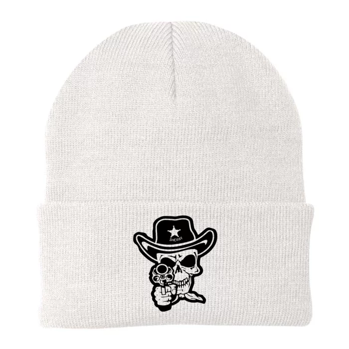 Sheriff Skull With Gun Knit Cap Winter Beanie