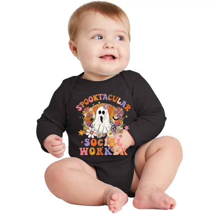 Spooktacular Social Worker Happy Halloween Spooky Matching Baby Long Sleeve Bodysuit