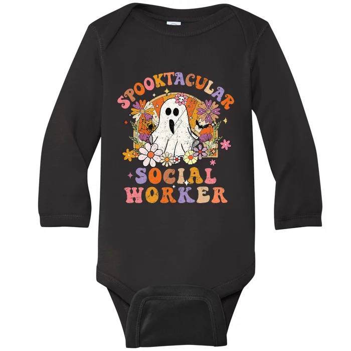 Spooktacular Social Worker Happy Halloween Spooky Matching Baby Long Sleeve Bodysuit