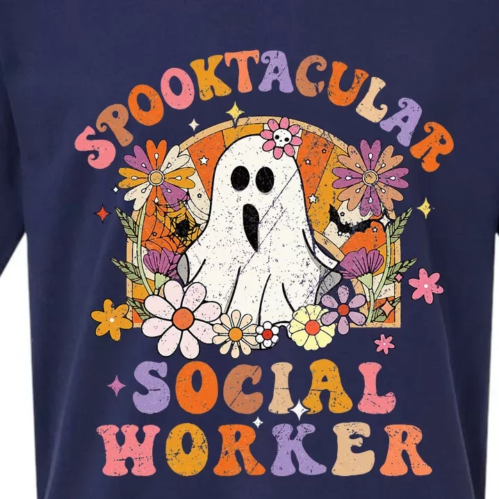 Spooktacular Social Worker Happy Halloween Spooky Matching Sueded Cloud Jersey T-Shirt