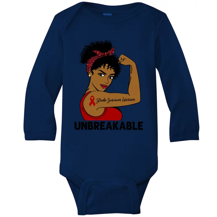 Stroke Survivor Warrior Black Unbreakable Awareness Gift Baby Long Sleeve Bodysuit